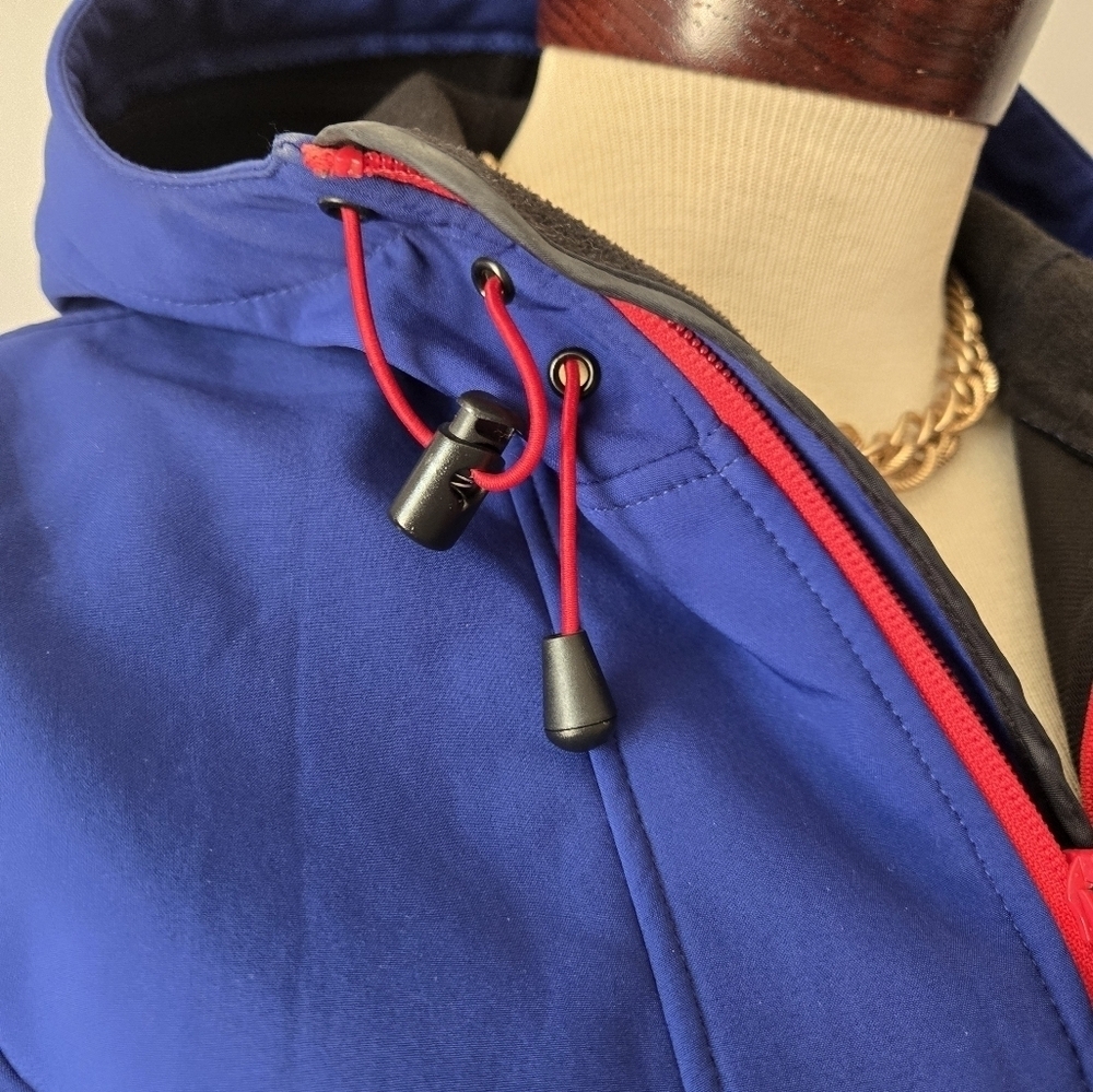 Scandinavian Explorer Blue Soft Shell Jacket, Red Floral Pattern And Zipper. XS - Picture 5 of 16